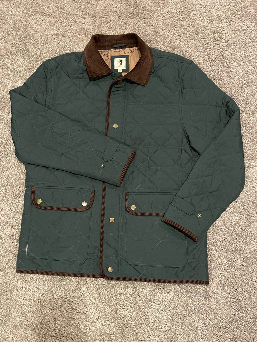 Quilted Green Jacket with Brown Corduroy Collar